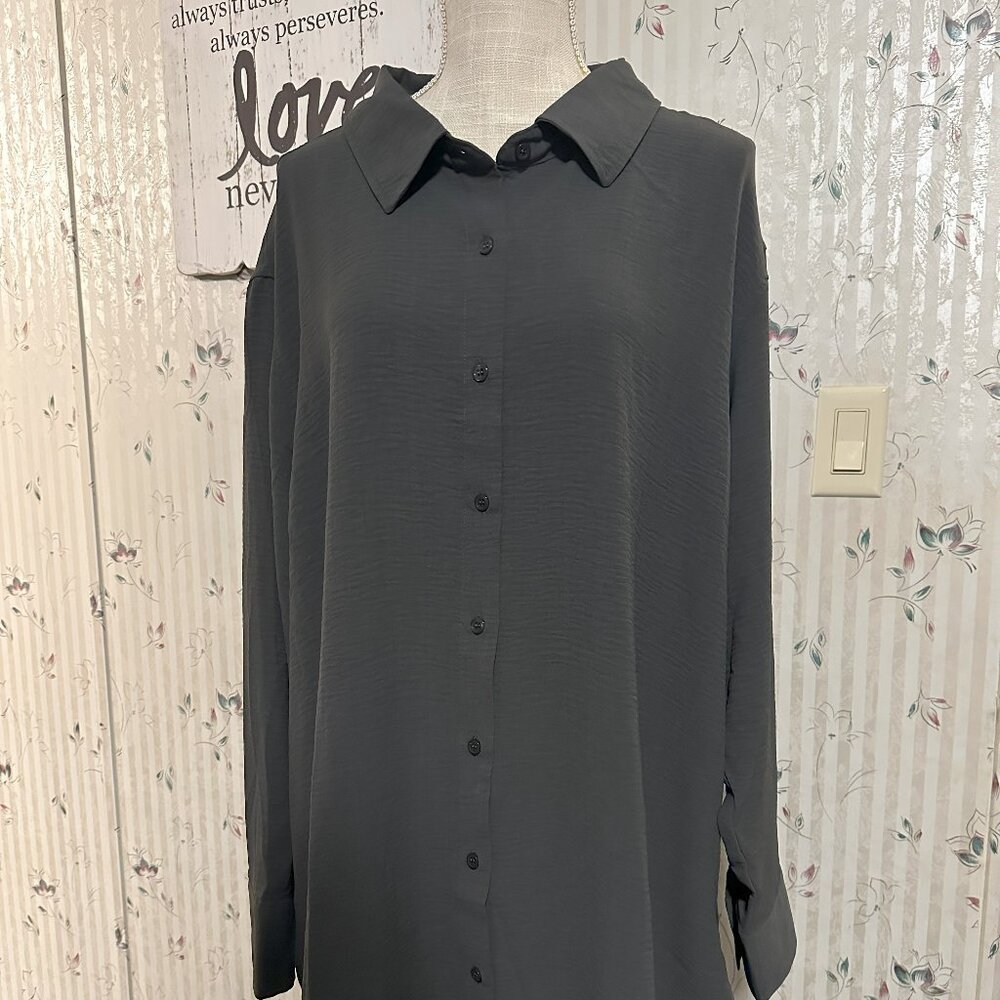 No Comment Button Down Tunic Blouse NWT 3X
